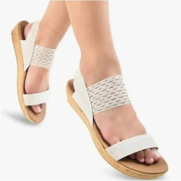 Skechers Luxe Foam Brie Sandals Elastic Slingback Woven Strap Natural Size 8 - Picture 6 of 8